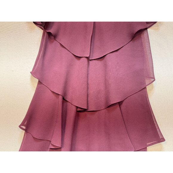 SLNY Womens Tiered Ruffle Midi Dress Size 4 Plum Flutter Sleeves Chiffon V-Neck - Picture 7 of 14
